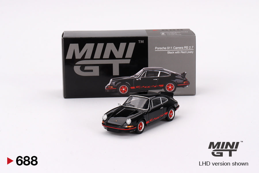 Mini GT 688 Porsche 911 Carrera RS 2.7 Black with Red Livery