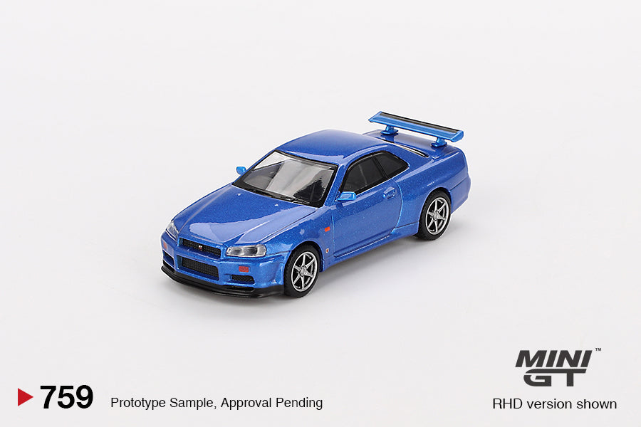 Mini GT 759 NIssan Skyline GT-R (R34) V-Spec Bayside Blue