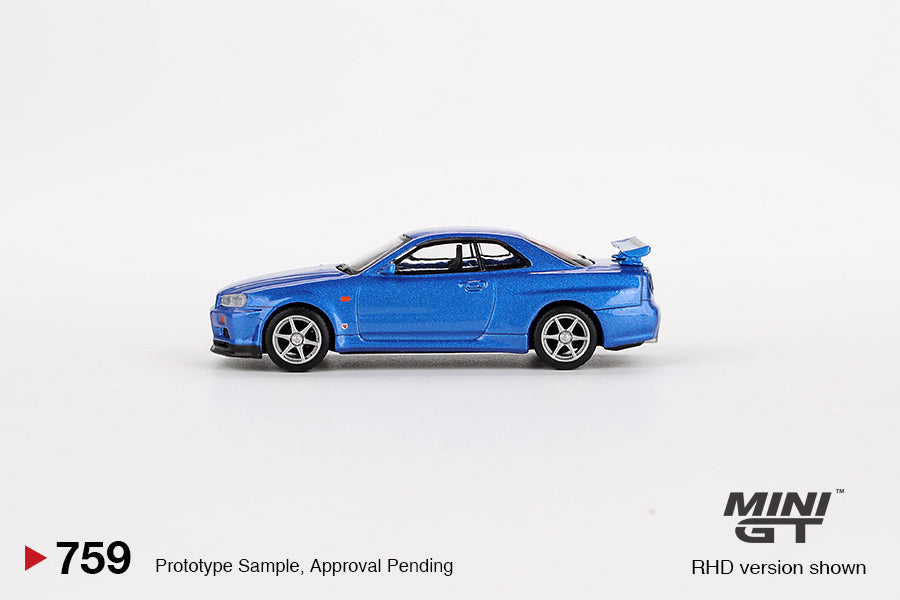 Mini GT 759 NIssan Skyline GT-R (R34) V-Spec Bayside Blue