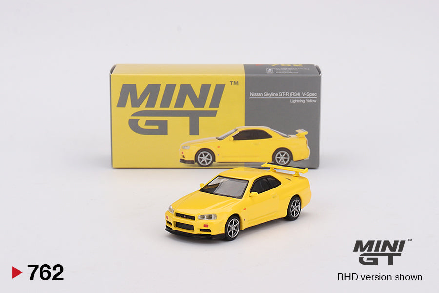 Mini GT 762 NIssan Skyline GT-R (R34) V-Spec Lightning Yellow
