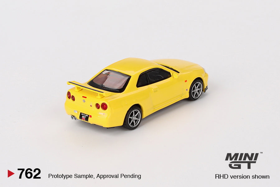 Mini GT 762 NIssan Skyline GT-R (R34) V-Spec Lightning Yellow