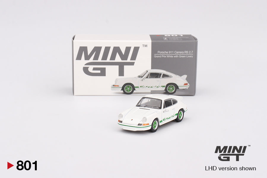 Mini GT 801 Porsche 911 Carrera RS 2.7 Grand Prix White with Green Livery