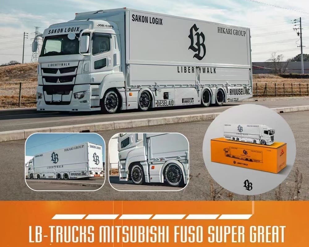 GCD 1:64 Liberty Walk LB-Trucks Mitsubishi Fuso Super Great Transporter Sakon Logix – White 301