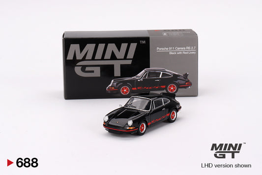 Mini GT 688 Porsche 911 Carrera RS 2.7 Black with Red Livery