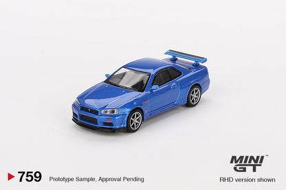 Mini GT 759 NIssan Skyline GT-R (R34) V-Spec Bayside Blue