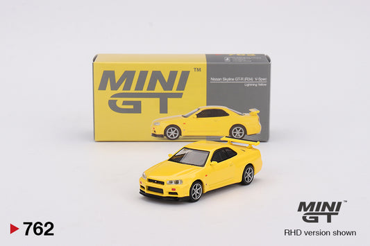 Mini GT 762 NIssan Skyline GT-R (R34) V-Spec Lightning Yellow
