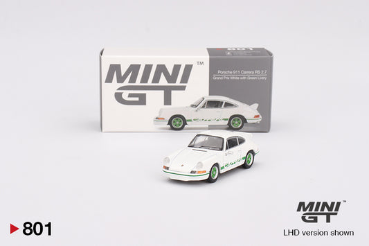 Mini GT 801 Porsche 911 Carrera RS 2.7 Grand Prix White with Green Livery
