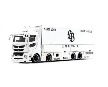 GCD 1:64 Liberty Walk LB-Trucks Mitsubishi Fuso Super Great Transporter Sakon Logix – White 301