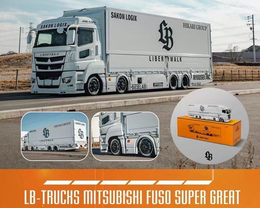 GCD 1:64 Liberty Walk LB-Trucks Mitsubishi Fuso Super Great Transporter Sakon Logix – White 301
